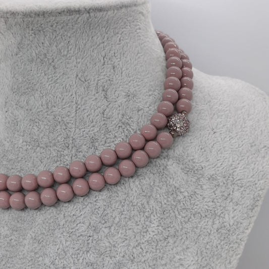 PRANELLA long beaded necklace. Vintage purple-tone enamel beads necklace with rhinestone beads.