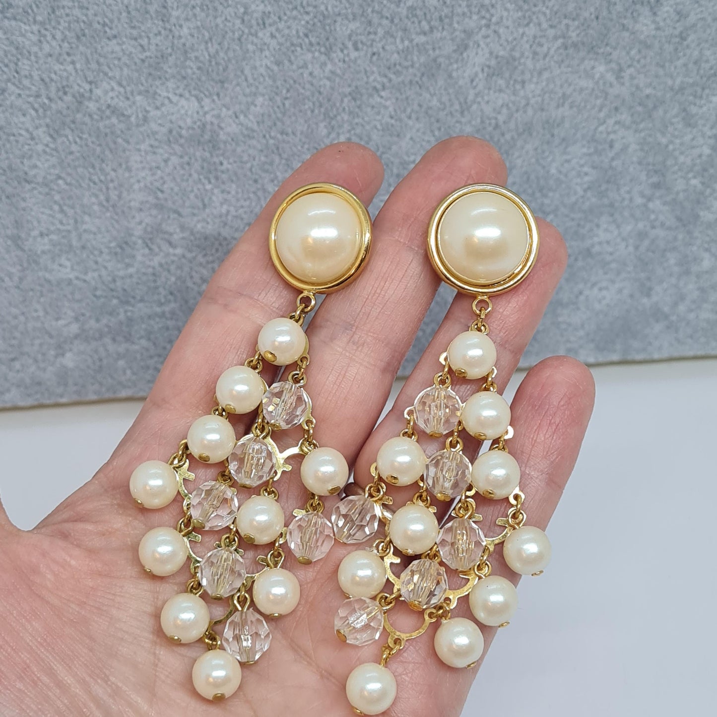 Vintage AVON Pearl Waterfall Earrings: Gold-Tone Dangle Earrings