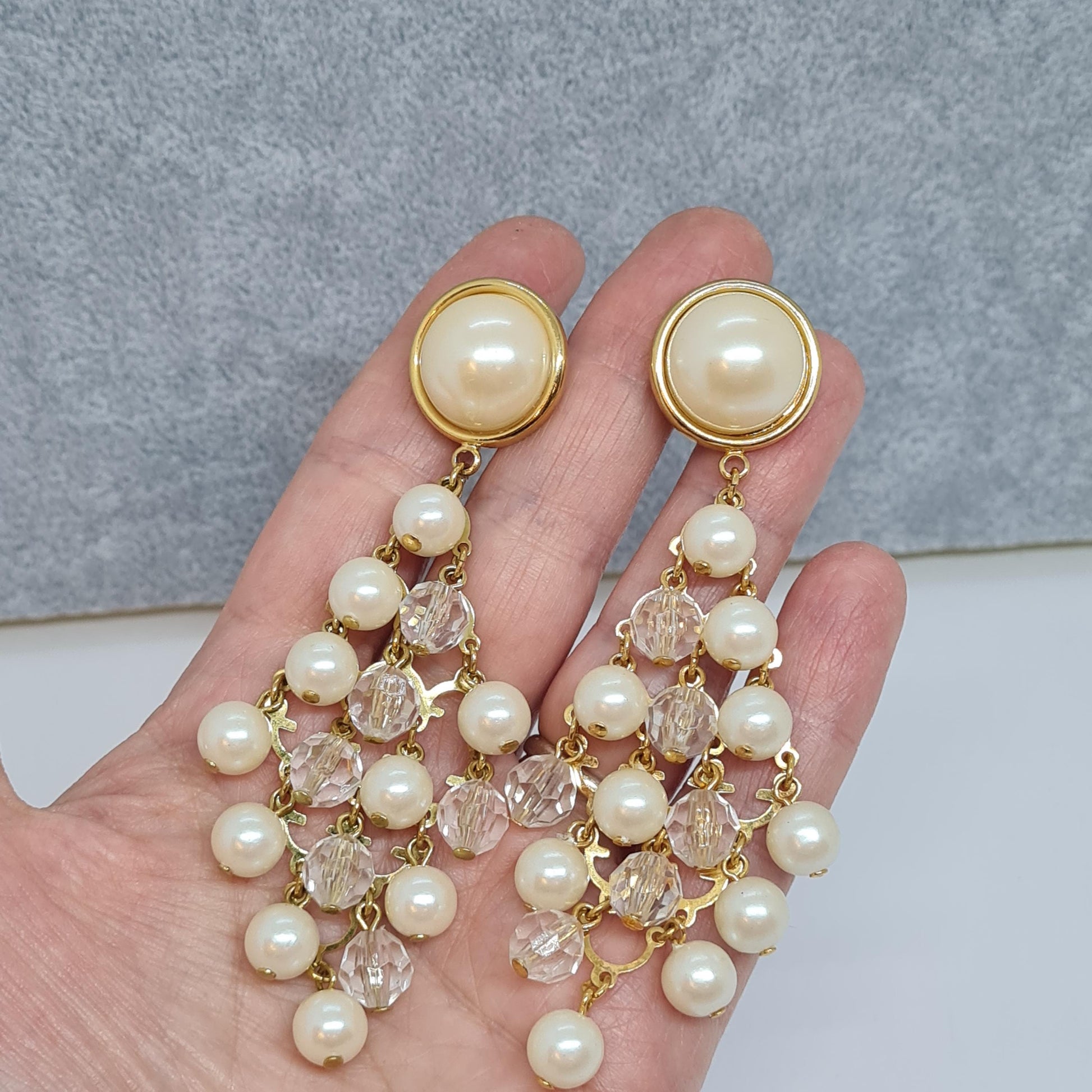 Vintage AVON Pearl Waterfall Earrings: Gold-Tone Dangle Earrings