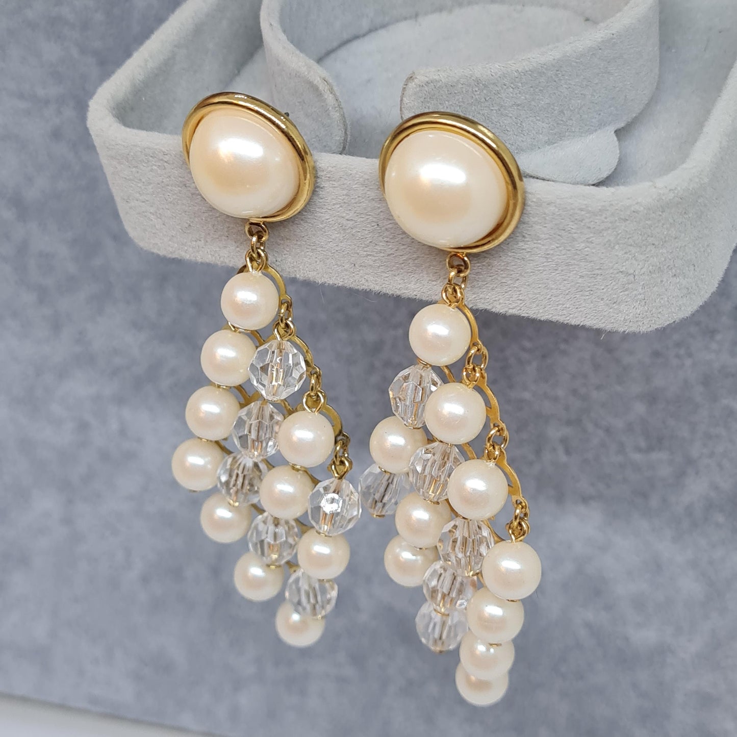 Vintage AVON Pearl Waterfall Earrings: Gold-Tone Dangle Earrings