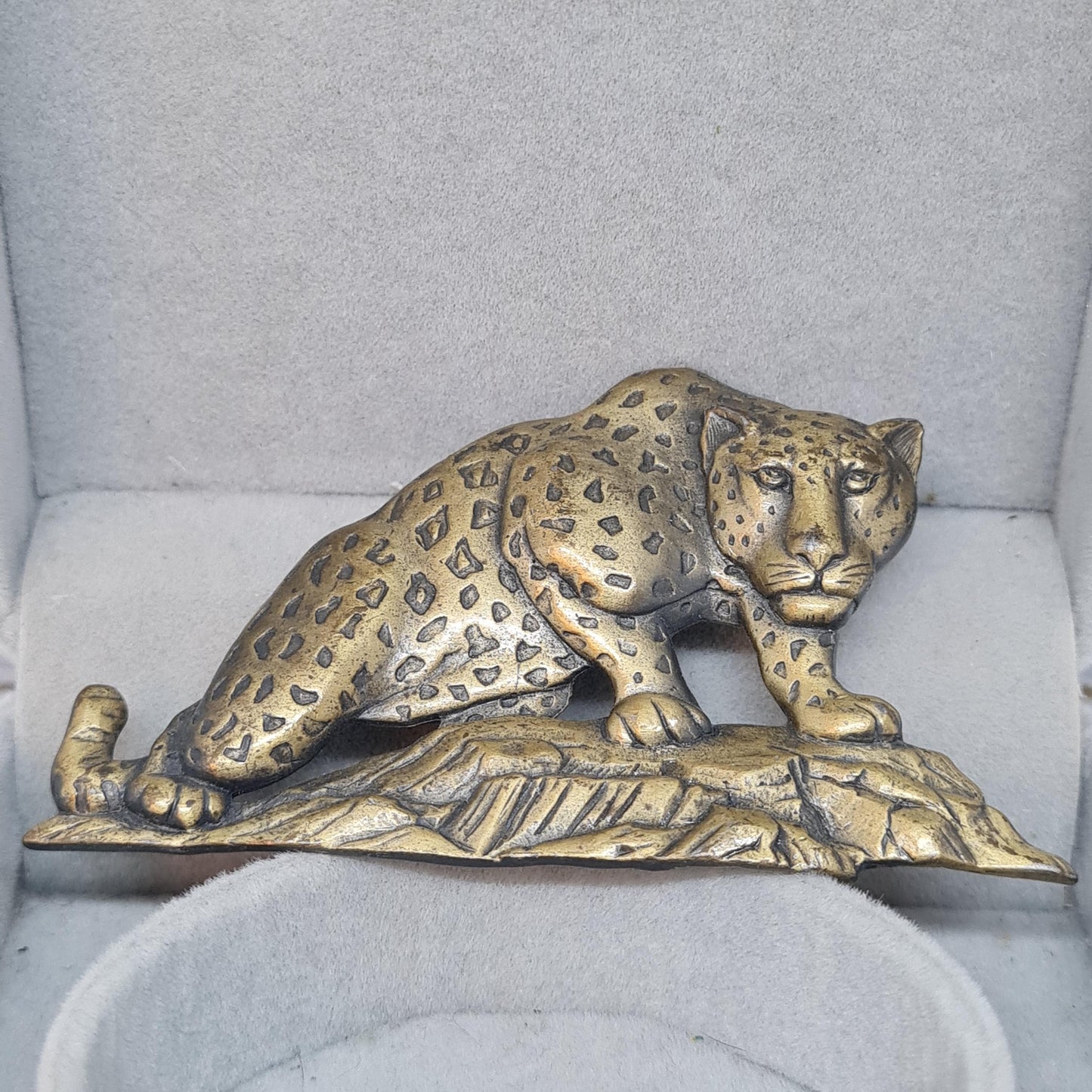 Vintage JJ Leopard brooch, Brass metal brooch pin by a designer