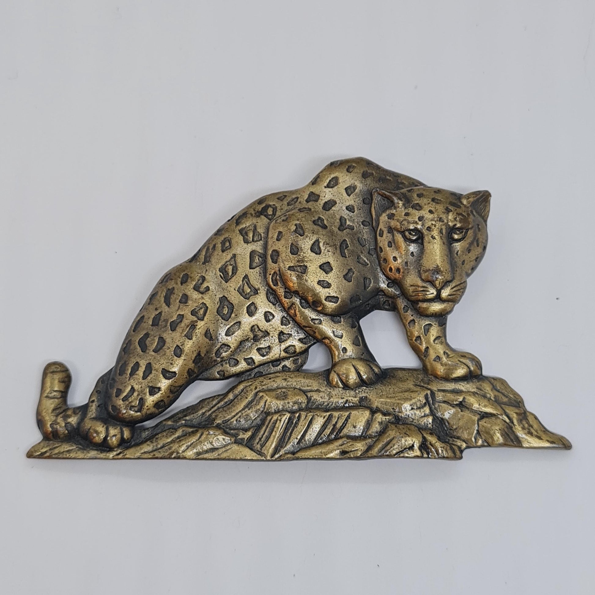 Vintage JJ Leopard brooch, Brass metal brooch pin by a designer