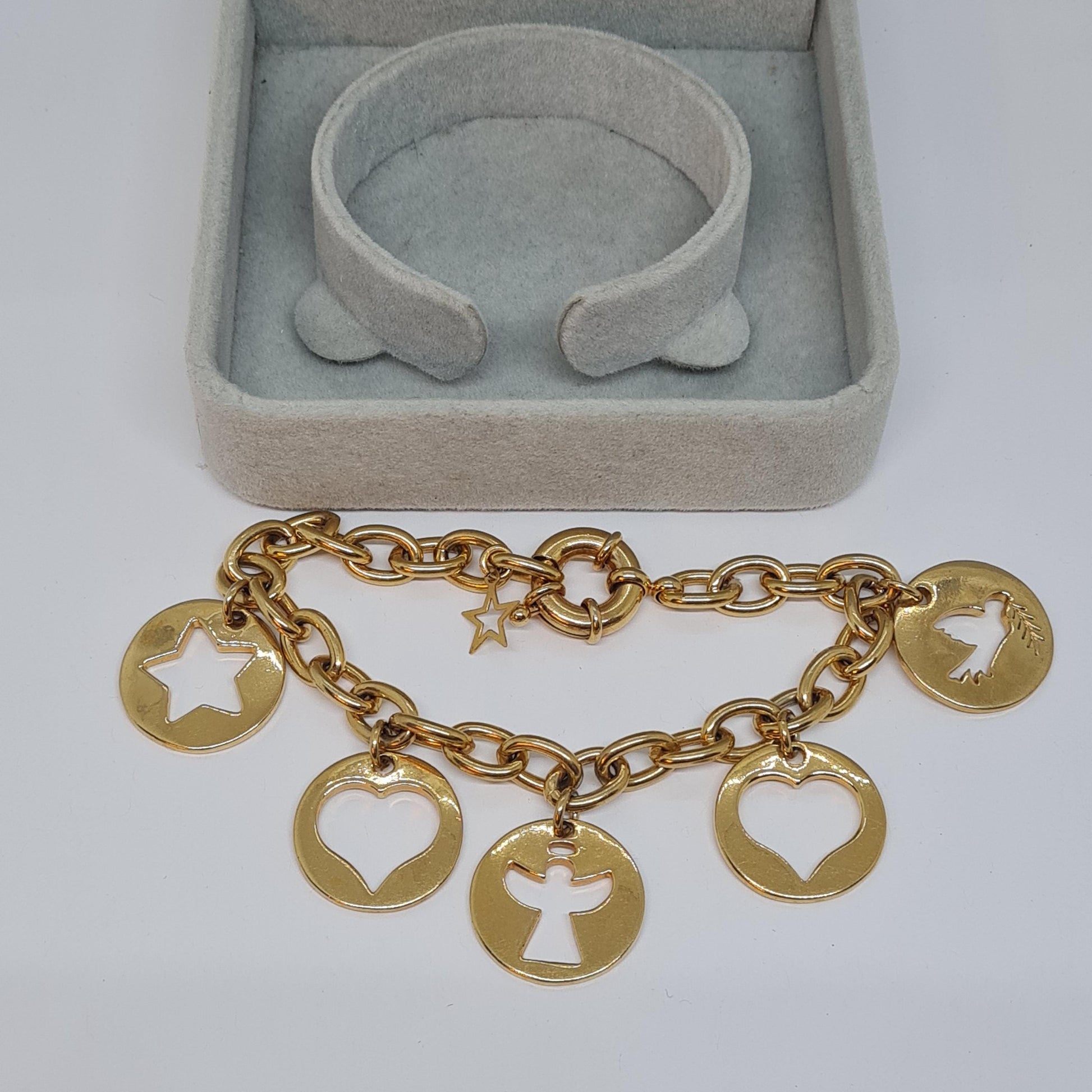 Vintage AVON Gold-Tone Charm Bracelet: Heart, Angel, Star Charms