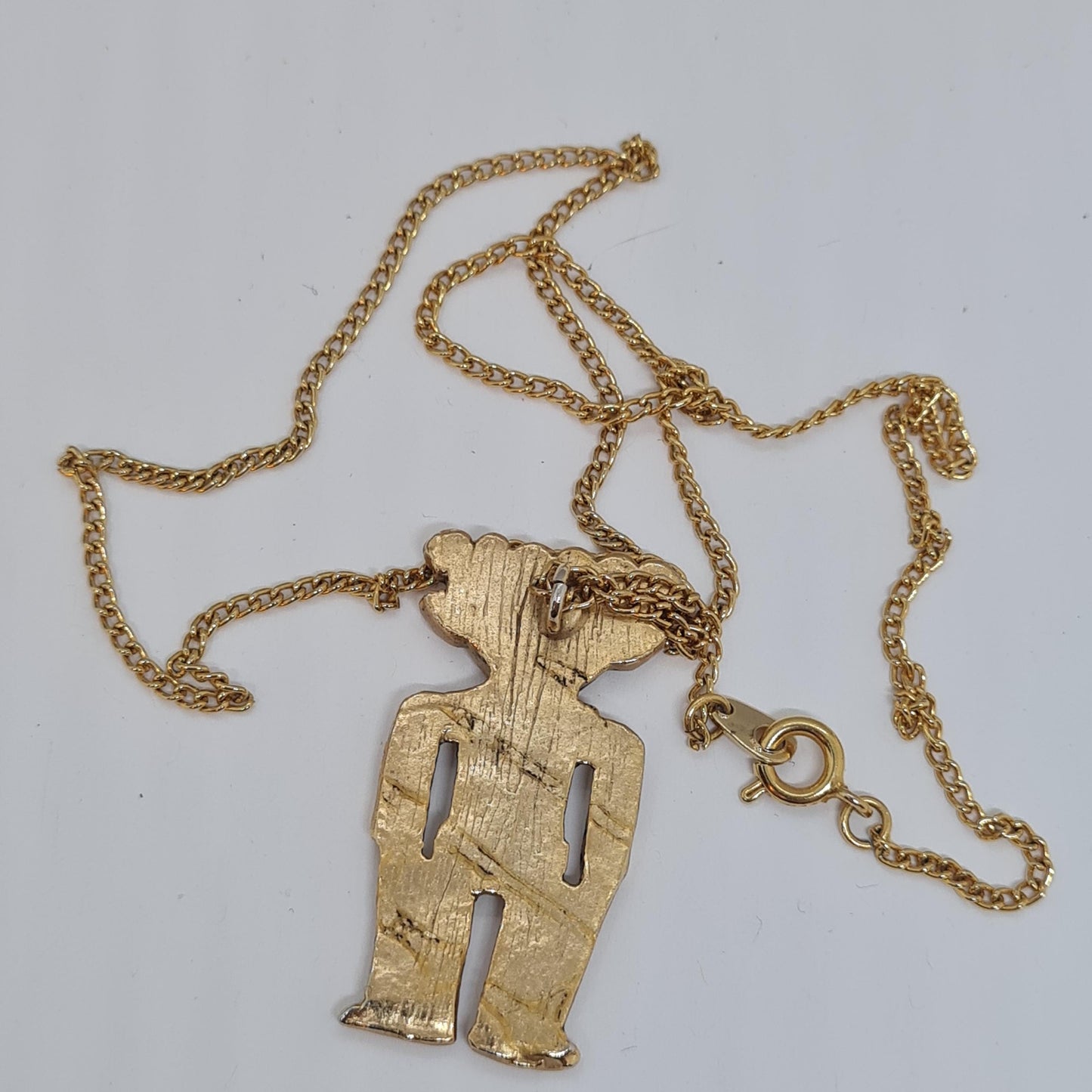 Vintage Mayan god pendant necklace Gold-tone metal chain and Aztec male figure pendant