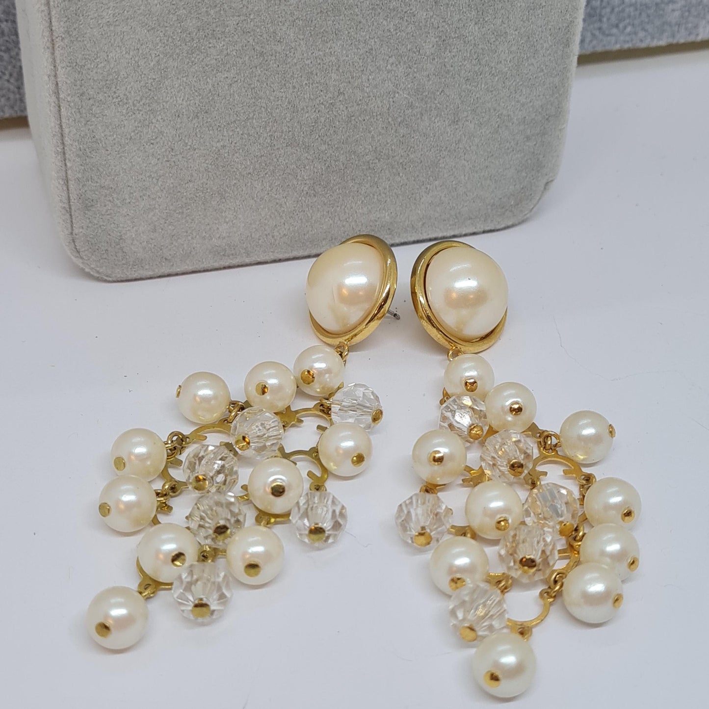 Vintage AVON Pearl Waterfall Earrings: Gold-Tone Dangle Earrings