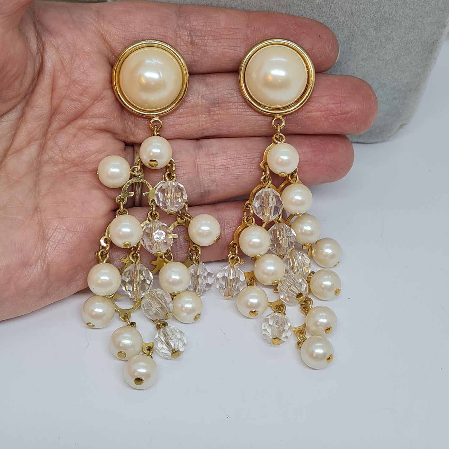 Vintage AVON Pearl Waterfall Earrings: Gold-Tone Dangle Earrings