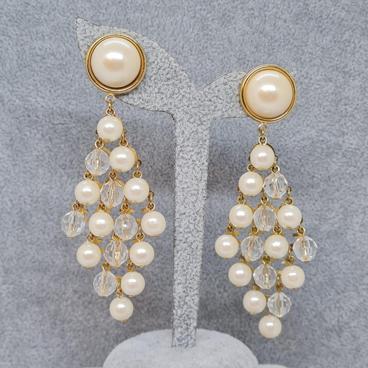 Vintage AVON Pearl Waterfall Earrings: Gold-Tone Dangle Earrings