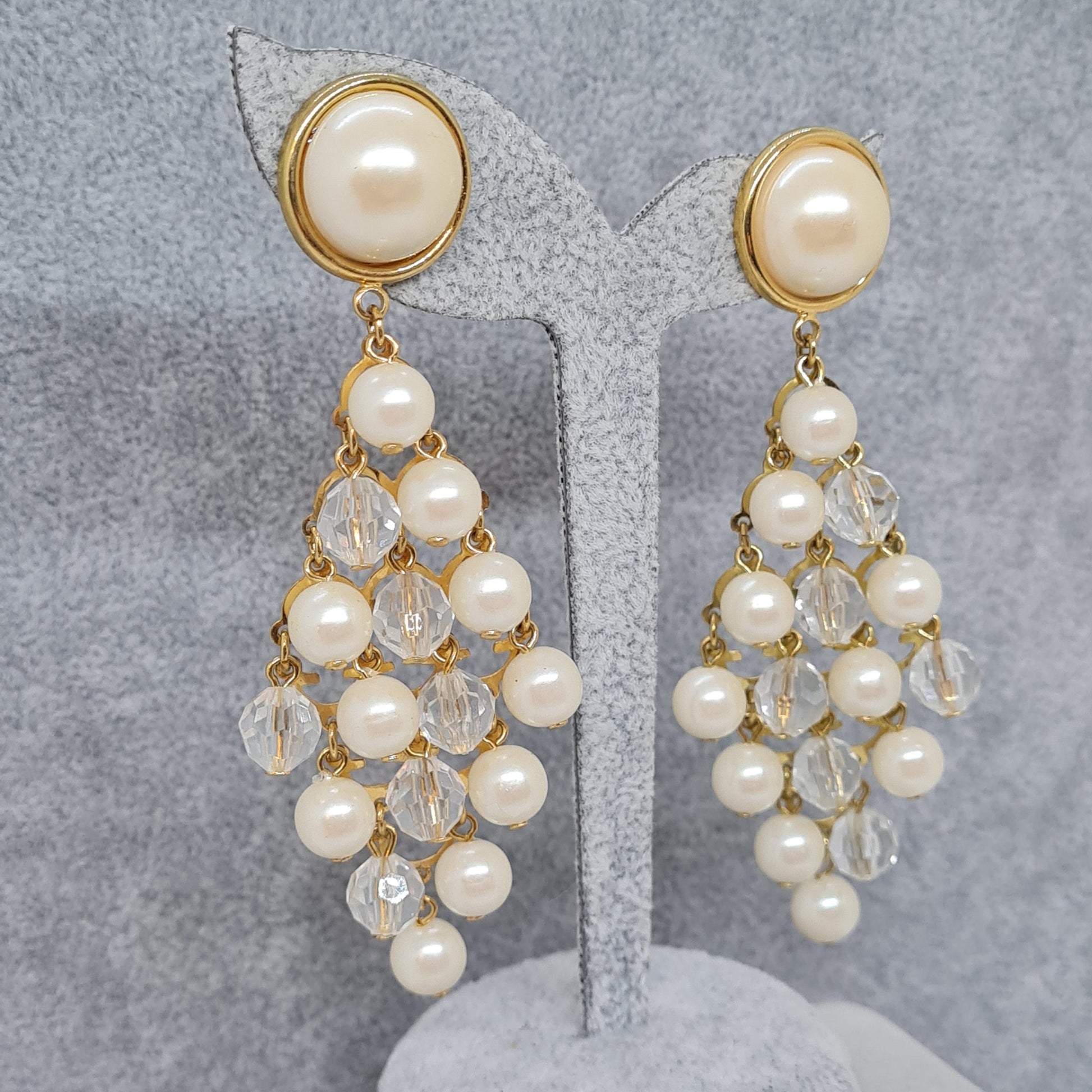 Vintage AVON Pearl Waterfall Earrings: Gold-Tone Dangle Earrings