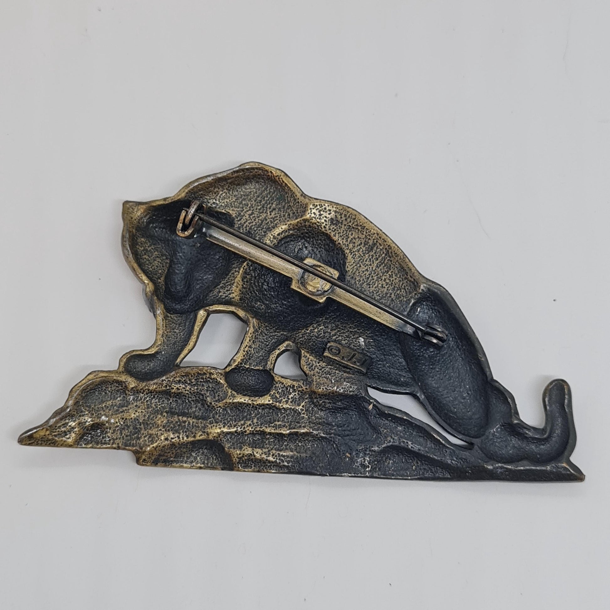 Vintage JJ Leopard brooch, Brass metal brooch pin by a designer