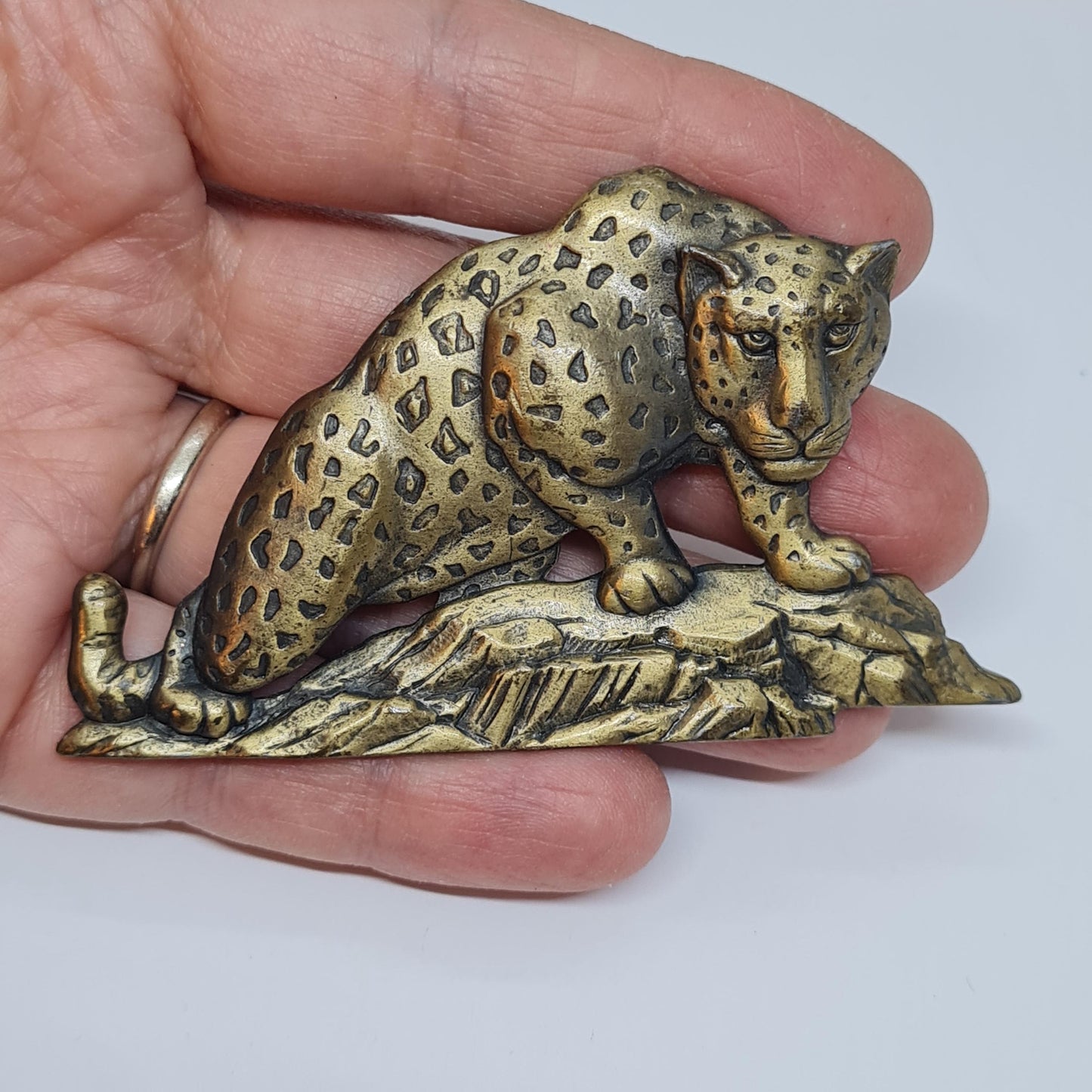 Vintage JJ Leopard brooch, Brass metal brooch pin by a designer