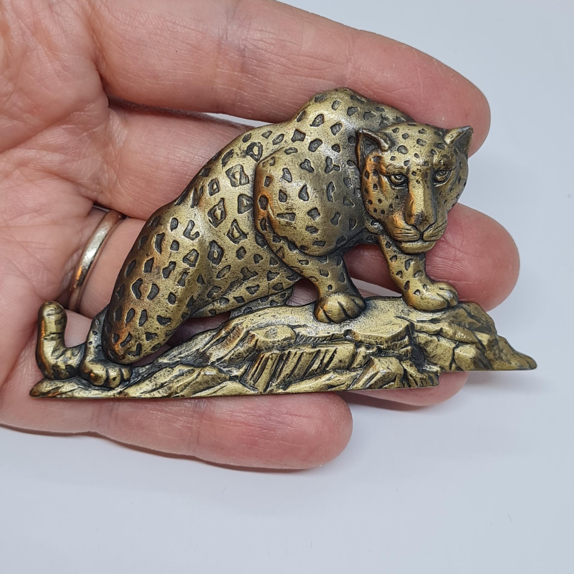 Vintage JJ Leopard brooch, Brass metal brooch pin by a designer