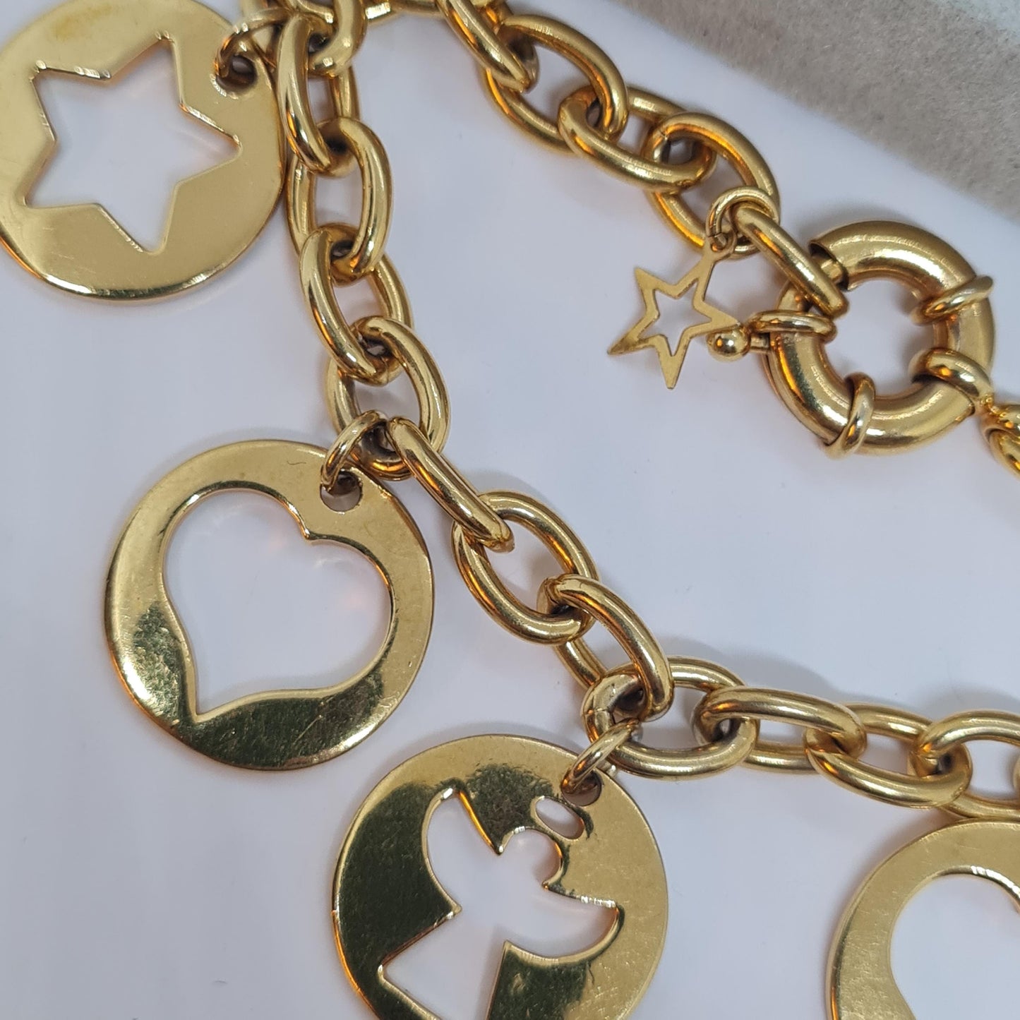 Vintage AVON Gold-Tone Charm Bracelet: Heart, Angel, Star Charms