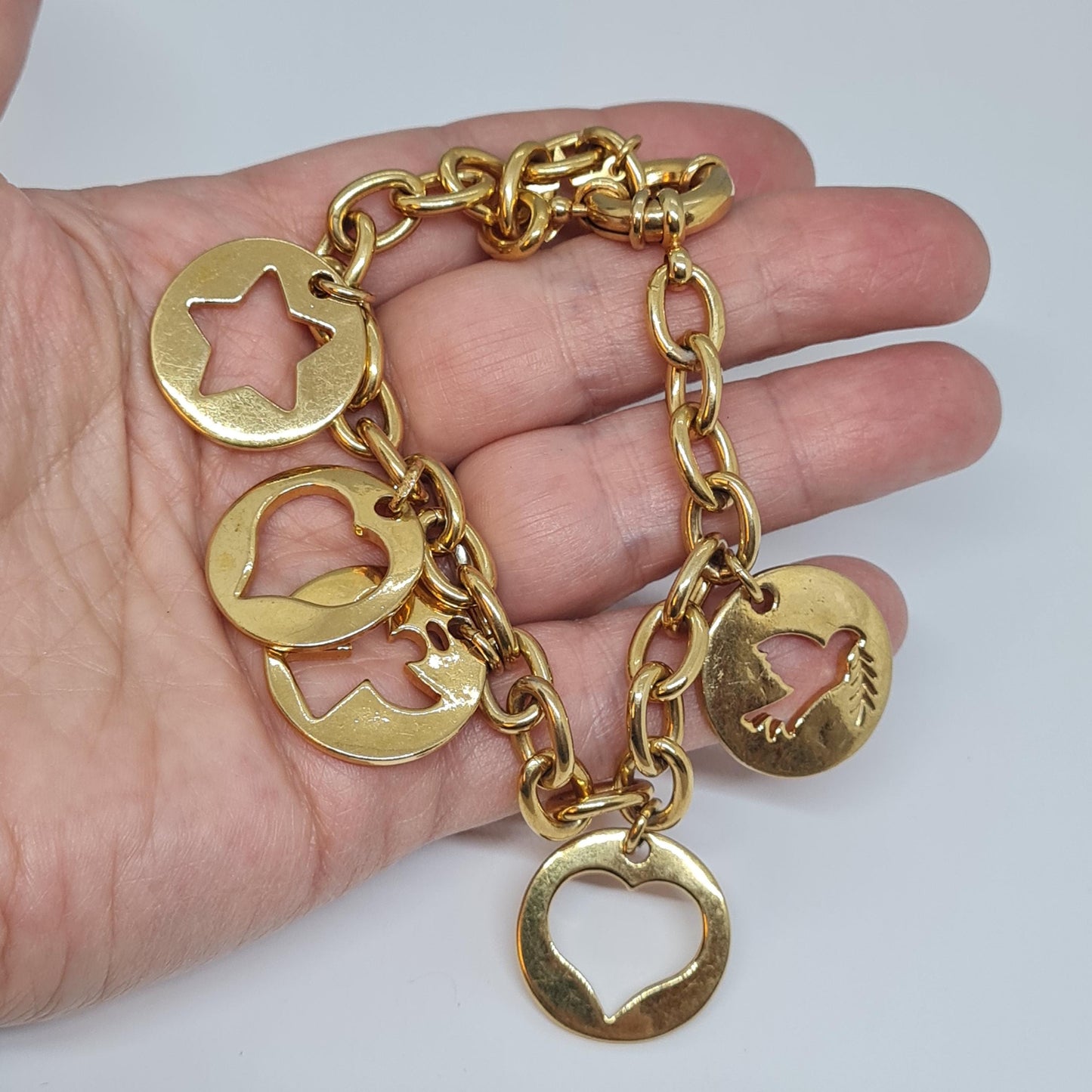 Vintage AVON Gold-Tone Charm Bracelet: Heart, Angel, Star Charms