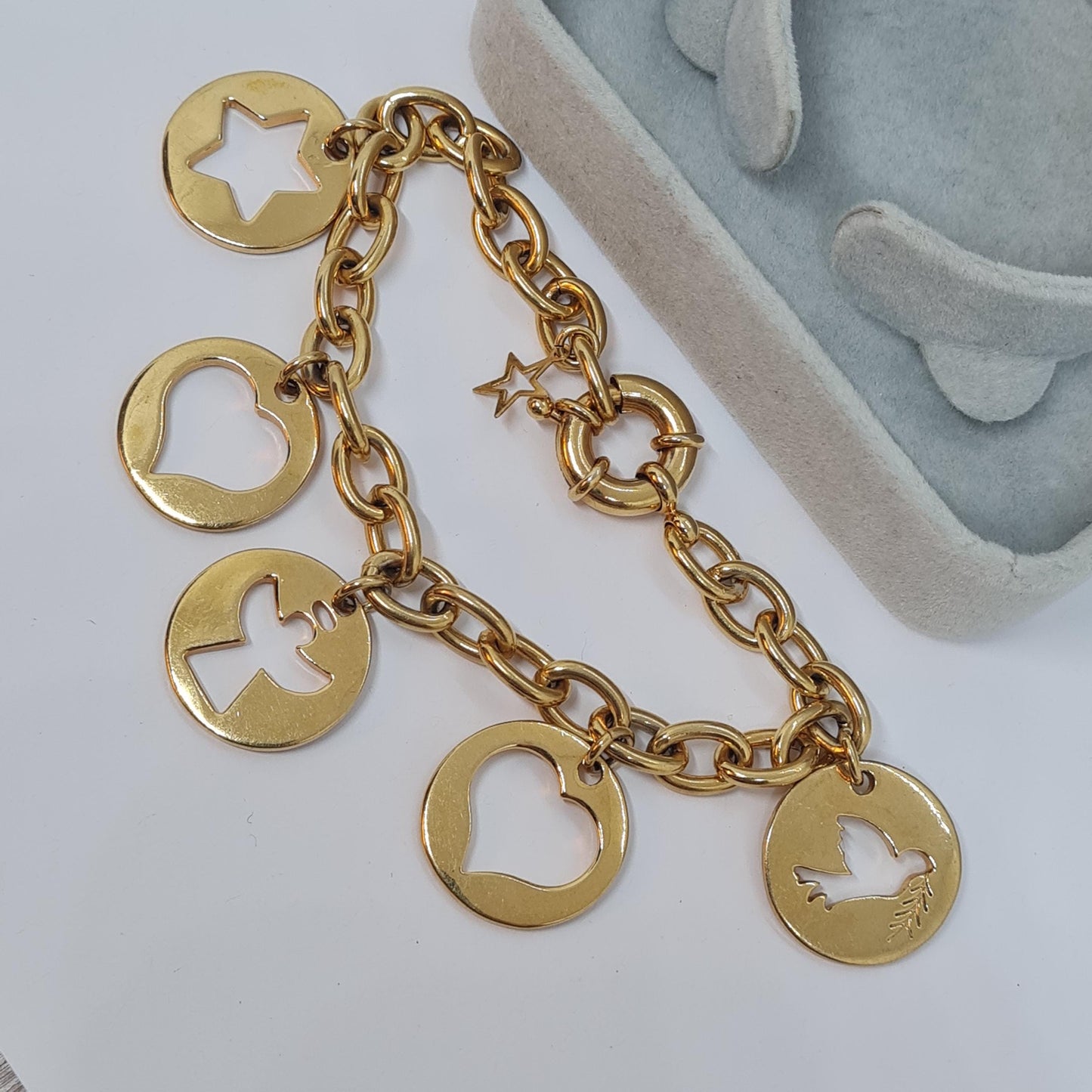 Vintage AVON Gold-Tone Charm Bracelet: Heart, Angel, Star Charms