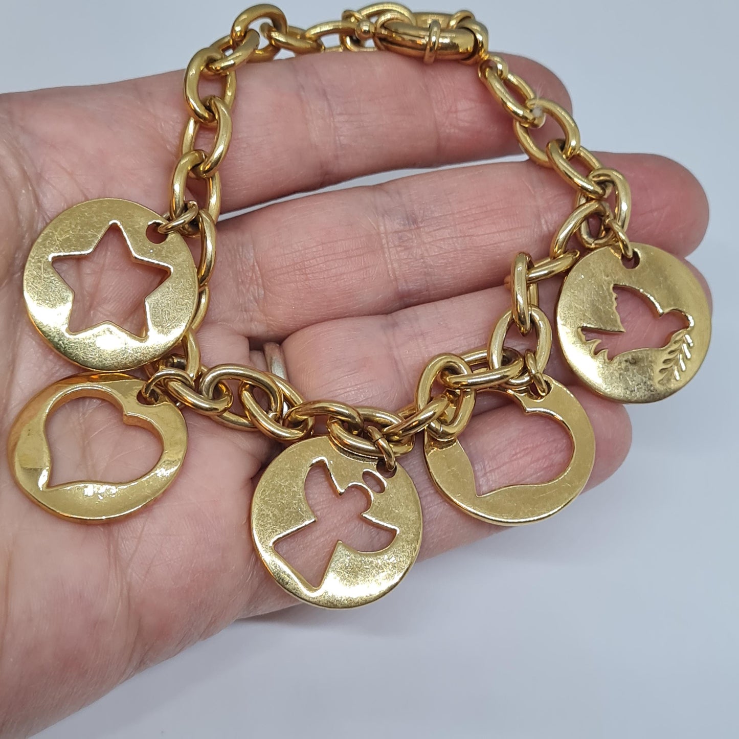 Vintage AVON Gold-Tone Charm Bracelet: Heart, Angel, Star Charms