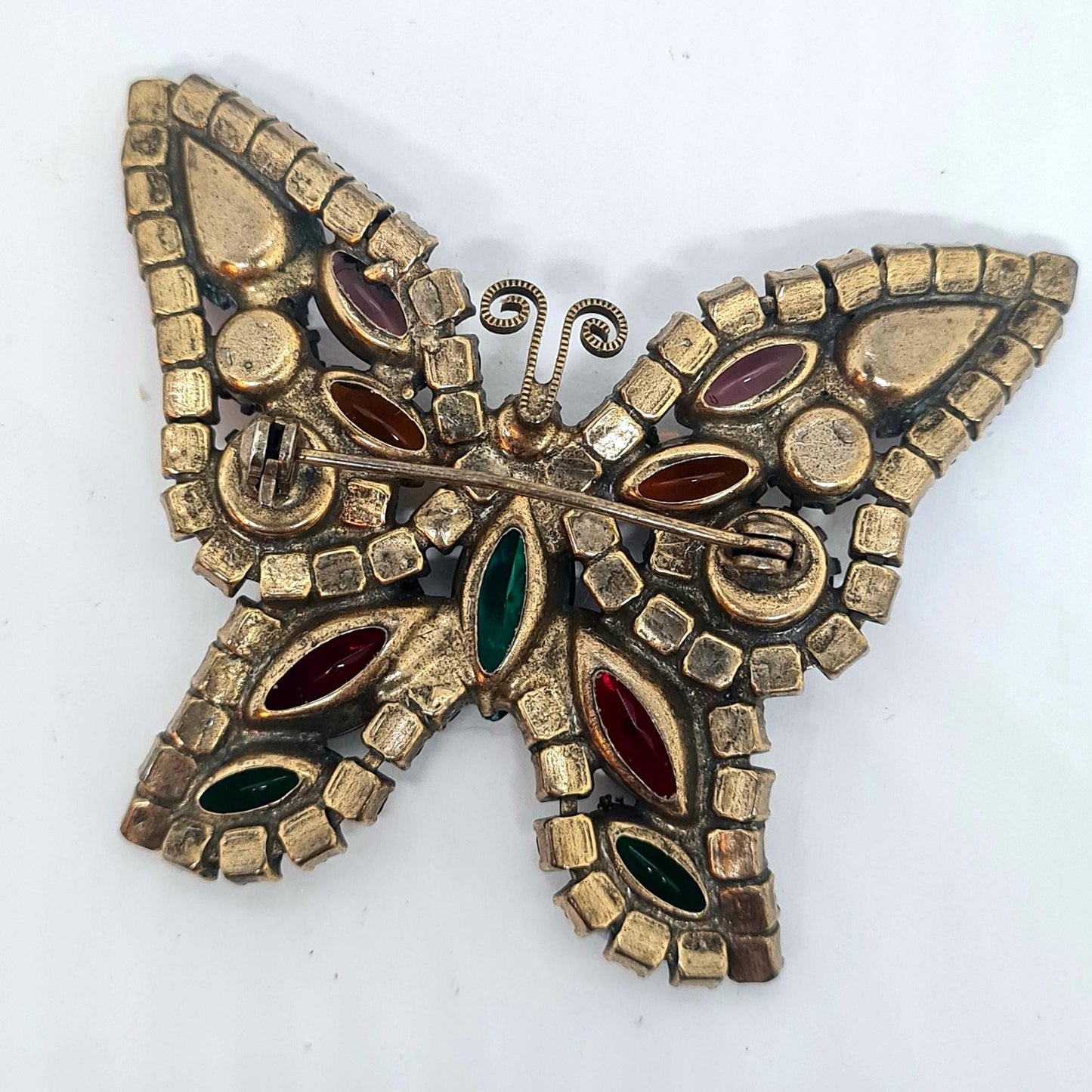 Vintage WEISS butterfly brooch, Bronze-tone metal with glass rhinestones, Designer unsigned butterfly brooch pin