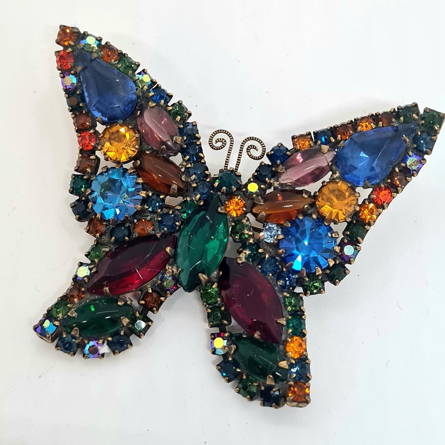 Vintage WEISS butterfly brooch, Bronze-tone metal with glass rhinestones, Designer unsigned butterfly brooch pin