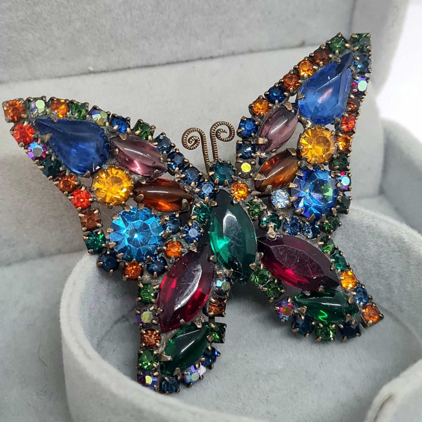 Vintage WEISS butterfly brooch, Bronze-tone metal with glass rhinestones, Designer unsigned butterfly brooch pin