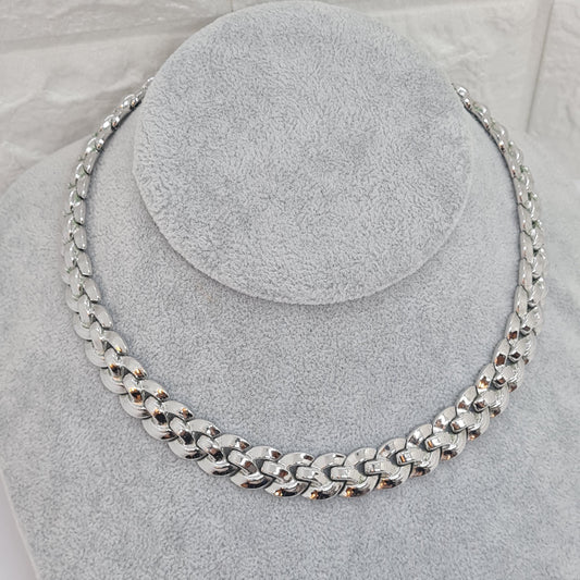 Vintage CROWN TRIFARI choker necklace, Silver-tone choker with weave link by designer