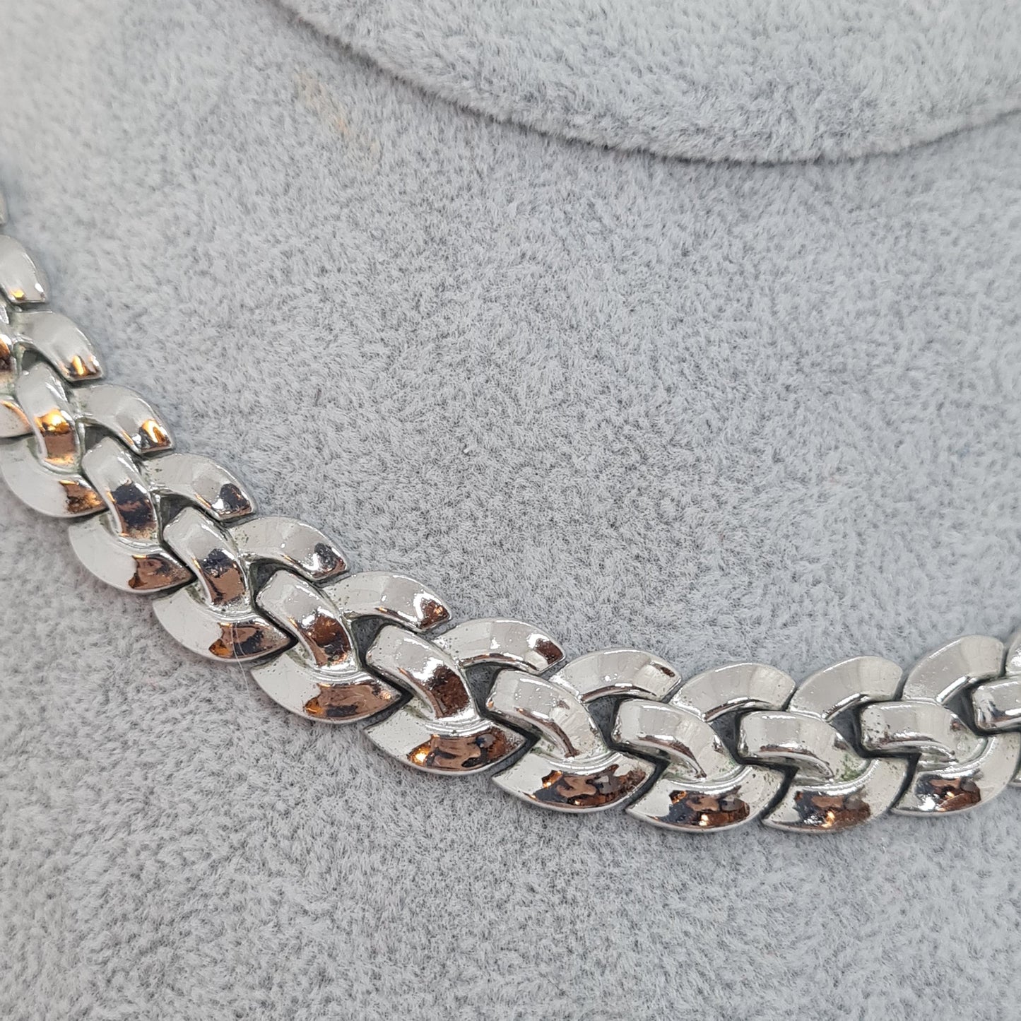 Vintage CROWN TRIFARI choker necklace, Silver-tone choker with weave link by designer