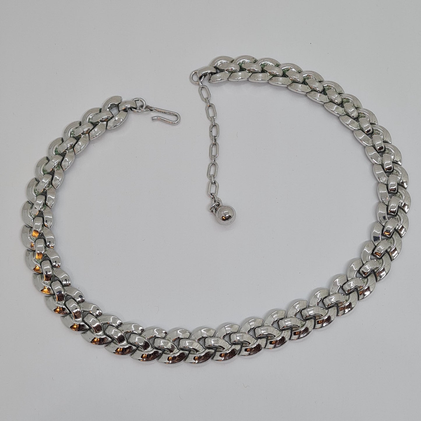 Vintage CROWN TRIFARI choker necklace, Silver-tone choker with weave link by designer