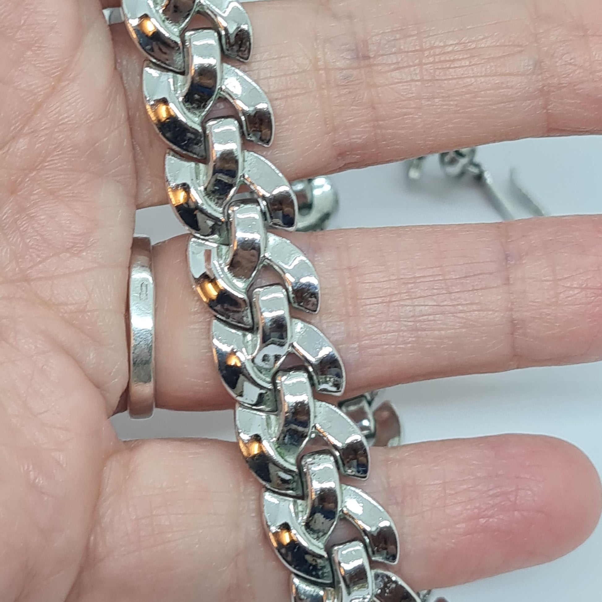 Vintage CROWN TRIFARI choker necklace, Silver-tone choker with weave link by designer