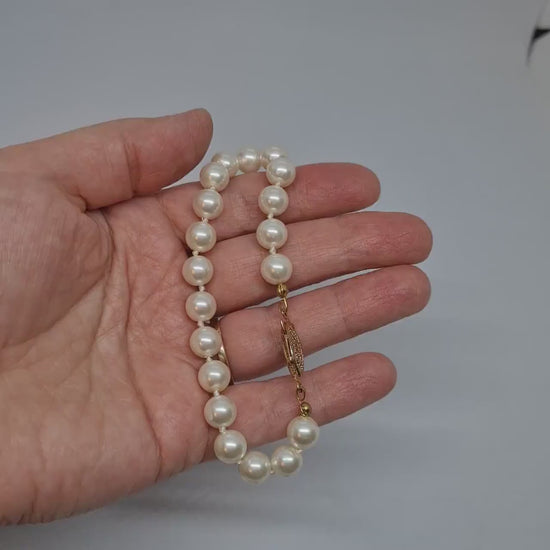 Vintage Faux Pearl Bracelet: Gold Tone Wedding Jewelry