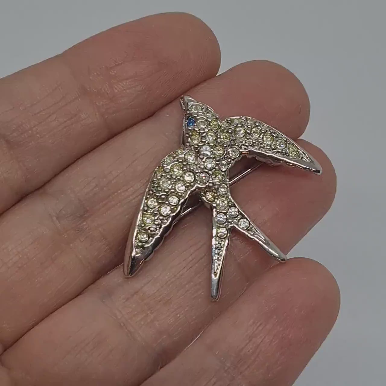 Vintage Smithsonian Avon Bird Brooch: Silver Tone Rhinestone Pin