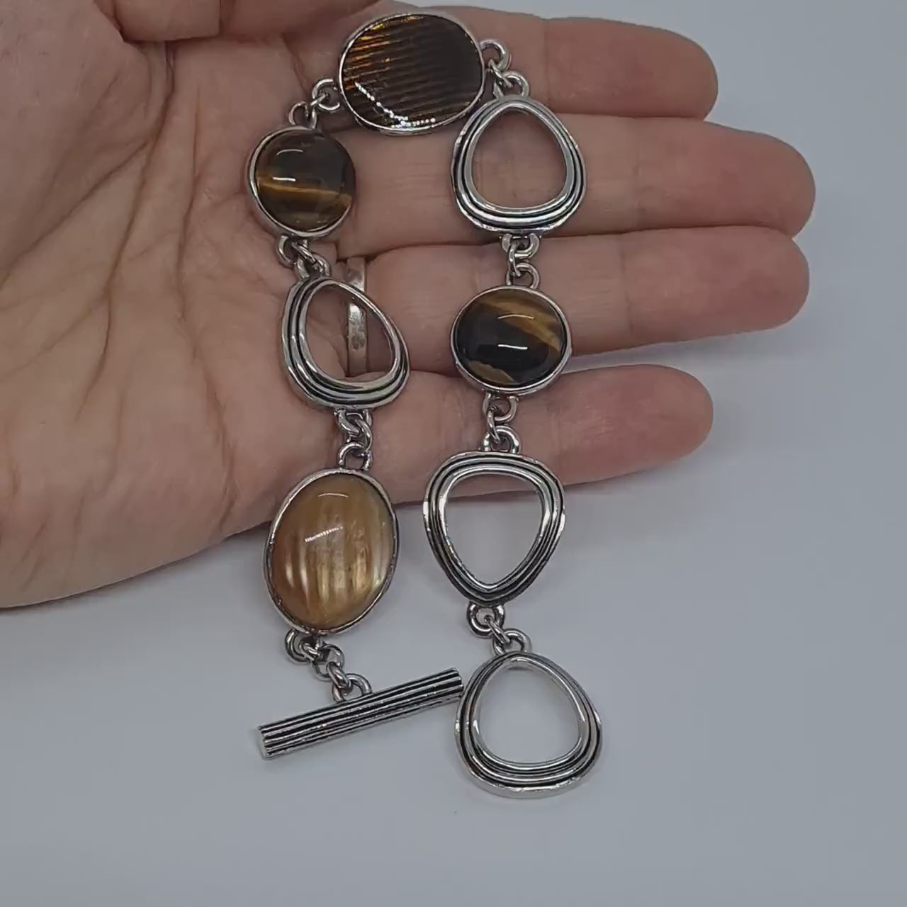 Vintage LIA SOPHIA bracelet Silver tone metal links with gemstone, enamel, and lucite cabochons Designer link bracelet