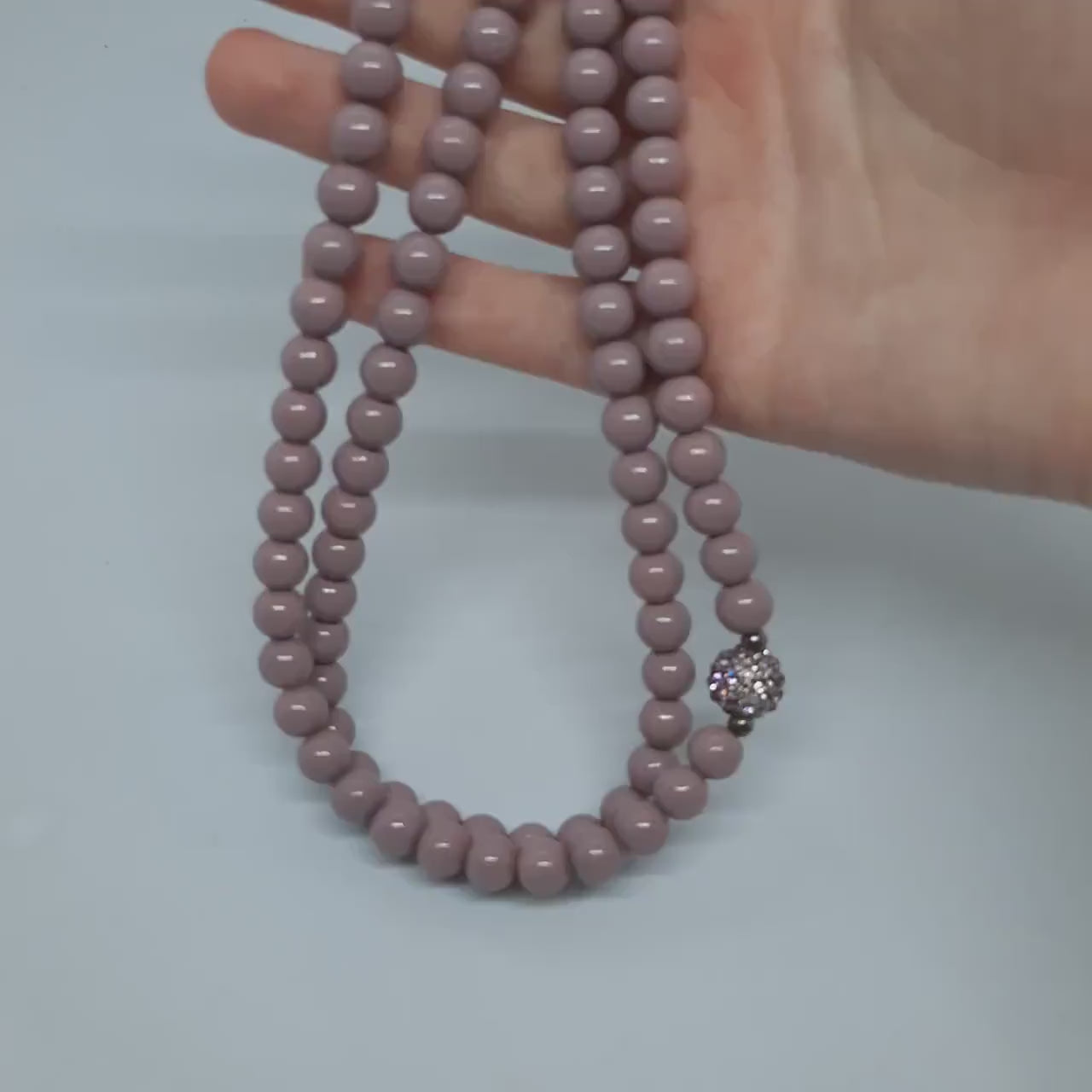 PRANELLA long beaded necklace Vintage purple tone enamel beads necklace with rhinestone bead